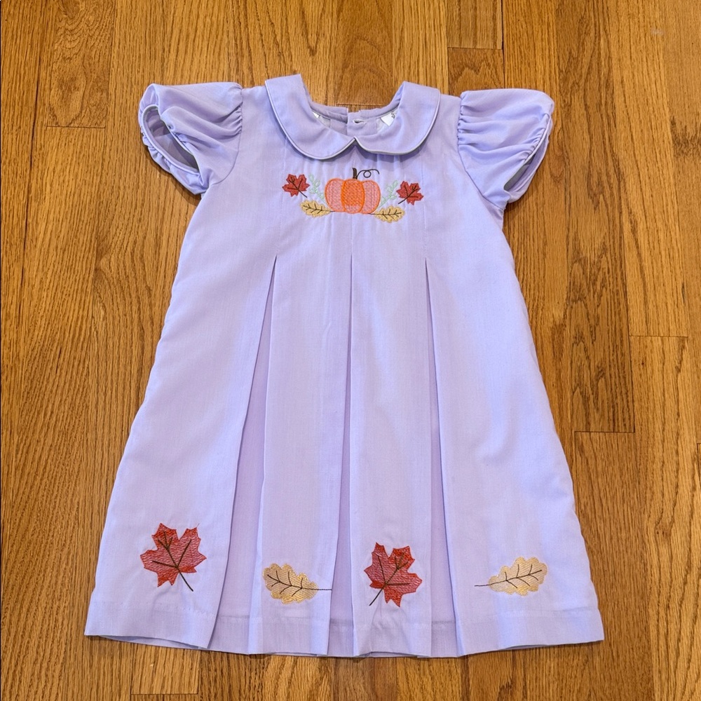 Lavender Kids Dress with Autumn Embroidery